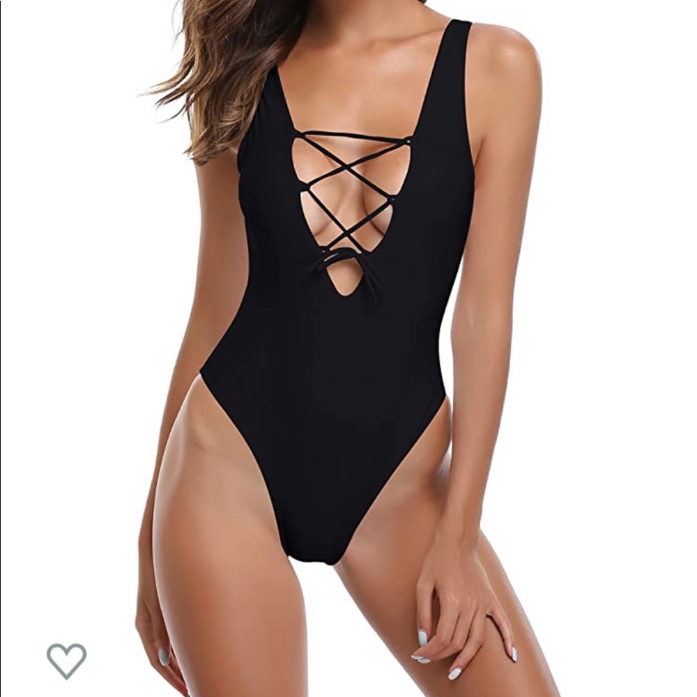 Black lace up one piece swim suit NWT